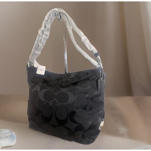 NWT Coach F15067 24CM Signature Duffle Black/Black Canvas Tote - Picture 3 of 12